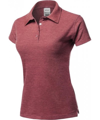 Women's Basic Casual Essentials 4-Button Junior-Fit PK Cotton Pique Polo Shirt Yawsts0001 Heather Burgundy $8.15 Shirts