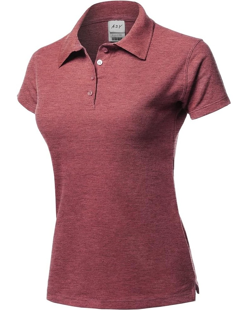 Women's Basic Casual Essentials 4-Button Junior-Fit PK Cotton Pique Polo Shirt Yawsts0001 Heather Burgundy $8.15 Shirts