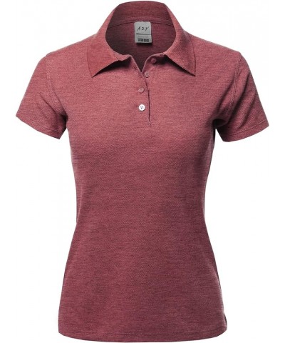 Women's Basic Casual Essentials 4-Button Junior-Fit PK Cotton Pique Polo Shirt Yawsts0001 Heather Burgundy $8.15 Shirts