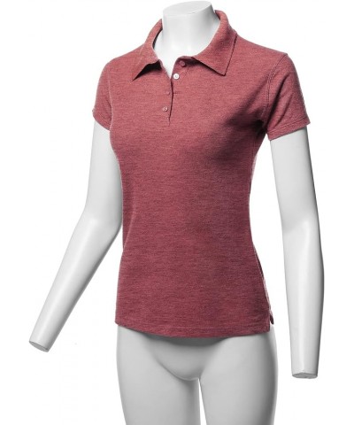 Women's Basic Casual Essentials 4-Button Junior-Fit PK Cotton Pique Polo Shirt Yawsts0001 Heather Burgundy $8.15 Shirts