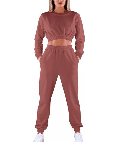 Women's Workout 2 Piece Outfits Tracksuit Long Sleeve Crop Tops Joggers Pants Sets Sweatsuits Dark Pink $21.65 Activewear