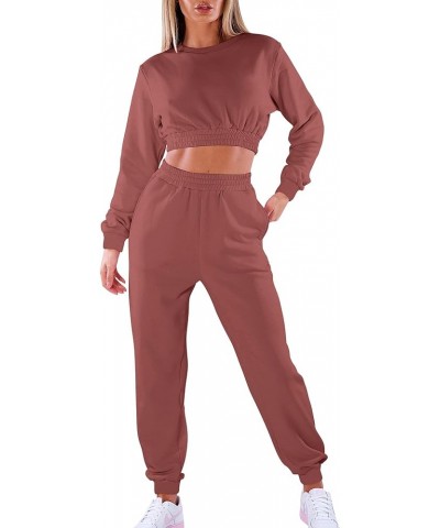 Women's Workout 2 Piece Outfits Tracksuit Long Sleeve Crop Tops Joggers Pants Sets Sweatsuits Dark Pink $21.65 Activewear