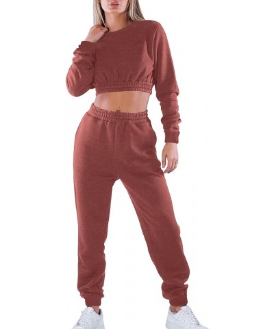 Women's Workout 2 Piece Outfits Tracksuit Long Sleeve Crop Tops Joggers Pants Sets Sweatsuits Dark Pink $21.65 Activewear