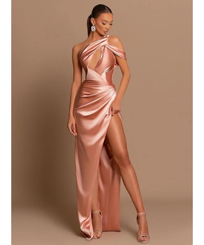 Women's One Shoulder Prom Dresses with Slit Ruched Satin Mermaid Evening Formal Gowns Dusty Rose $30.55 Dresses