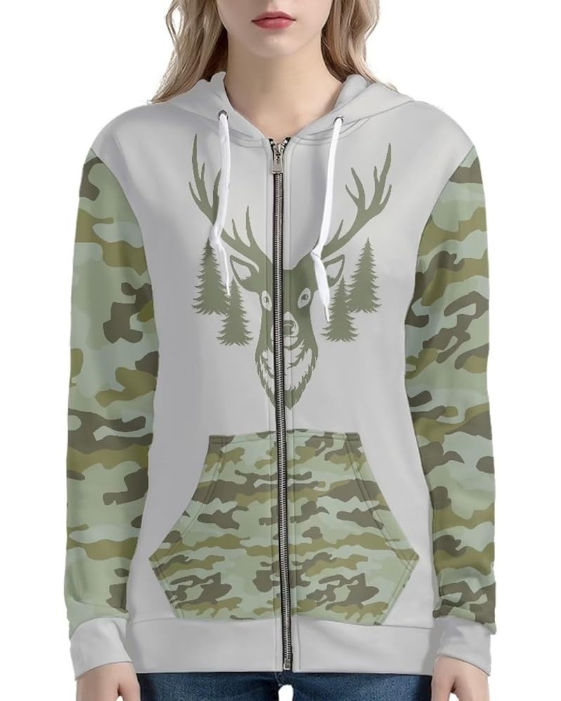 Womens Oversized Zipper Hoodies Fleece Sweatshirts Long Sleeve Sweaters Pullover Fall Clothes Jacket with Pockets Camo Elk $2...