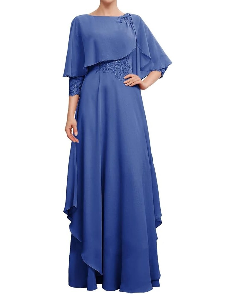 Mother of The Bride Dresses for Wedding Formal Evening Gowns Chiffon Ruffles Mother of Groom Dresses with Sleeves Blue $33.12...