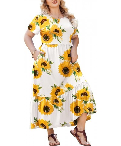 Women Plus Size Short Sleeve Dress Loose Plain Casual Summer Flowy Tiered Long Maxi Dresses with Pockets Dh210 $21.92 Dresses