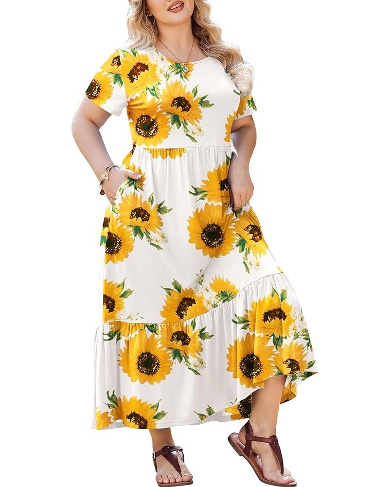 Women Plus Size Short Sleeve Dress Loose Plain Casual Summer Flowy Tiered Long Maxi Dresses with Pockets Dh210 $21.92 Dresses