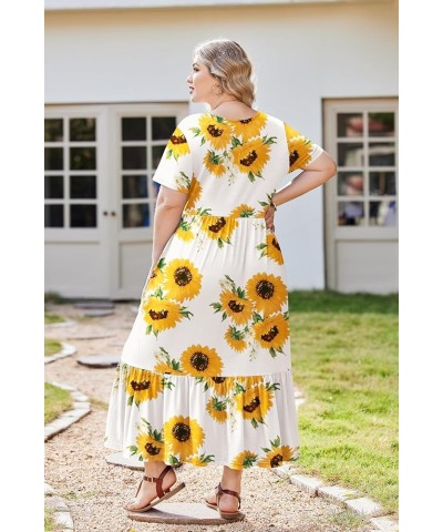 Women Plus Size Short Sleeve Dress Loose Plain Casual Summer Flowy Tiered Long Maxi Dresses with Pockets Dh210 $21.92 Dresses