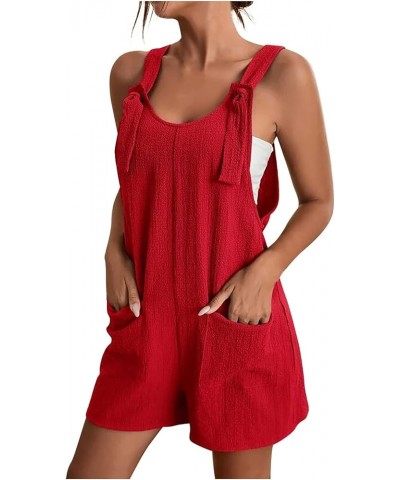 Womens Summer Rompers Plus Size Sleeveless Adjustable Strap Trendy Jumpsuits Loose Fit Shorts Overalls with Pockets A01-red $...