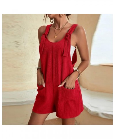 Womens Summer Rompers Plus Size Sleeveless Adjustable Strap Trendy Jumpsuits Loose Fit Shorts Overalls with Pockets A01-red $...