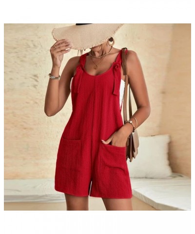 Womens Summer Rompers Plus Size Sleeveless Adjustable Strap Trendy Jumpsuits Loose Fit Shorts Overalls with Pockets A01-red $...