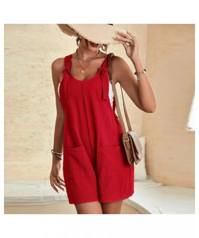 Womens Summer Rompers Plus Size Sleeveless Adjustable Strap Trendy Jumpsuits Loose Fit Shorts Overalls with Pockets A01-red $...