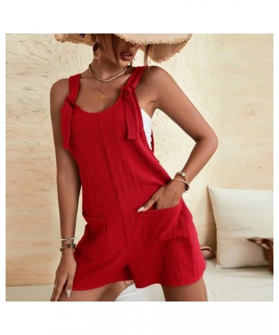 Womens Summer Rompers Plus Size Sleeveless Adjustable Strap Trendy Jumpsuits Loose Fit Shorts Overalls with Pockets A01-red $...