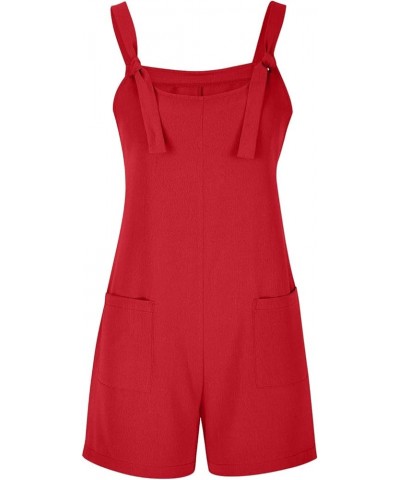 Womens Summer Rompers Plus Size Sleeveless Adjustable Strap Trendy Jumpsuits Loose Fit Shorts Overalls with Pockets A01-red $...