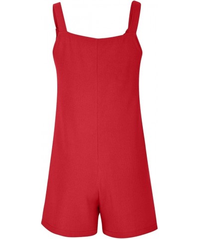 Womens Summer Rompers Plus Size Sleeveless Adjustable Strap Trendy Jumpsuits Loose Fit Shorts Overalls with Pockets A01-red $...