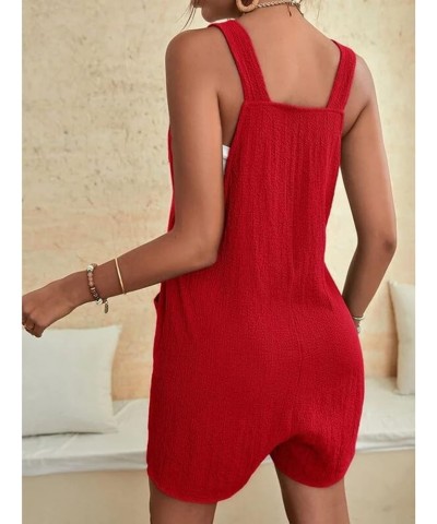 Womens Summer Rompers Plus Size Sleeveless Adjustable Strap Trendy Jumpsuits Loose Fit Shorts Overalls with Pockets A01-red $...