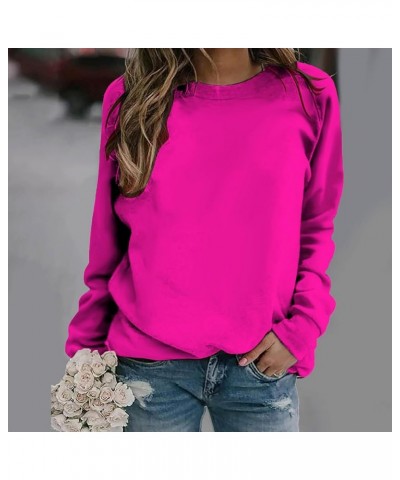 Womens Long Sleeve Crewneck Sweatshirt Tops Solid Color Loose Fit Sweatshirts Pullover 2023 Fall Casual Tops Shirt Hot Pink 2...