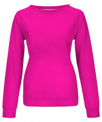 Womens Long Sleeve Crewneck Sweatshirt Tops Solid Color Loose Fit Sweatshirts Pullover 2023 Fall Casual Tops Shirt Hot Pink 2...