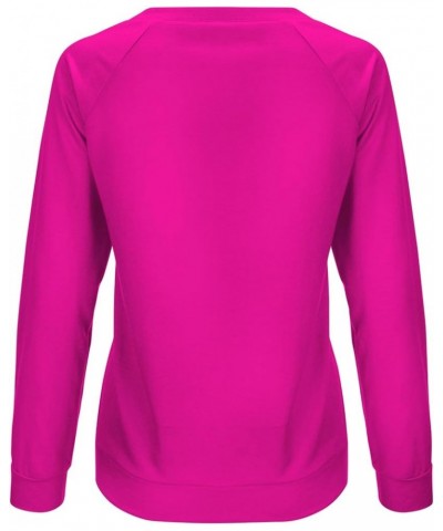 Womens Long Sleeve Crewneck Sweatshirt Tops Solid Color Loose Fit Sweatshirts Pullover 2023 Fall Casual Tops Shirt Hot Pink 2...