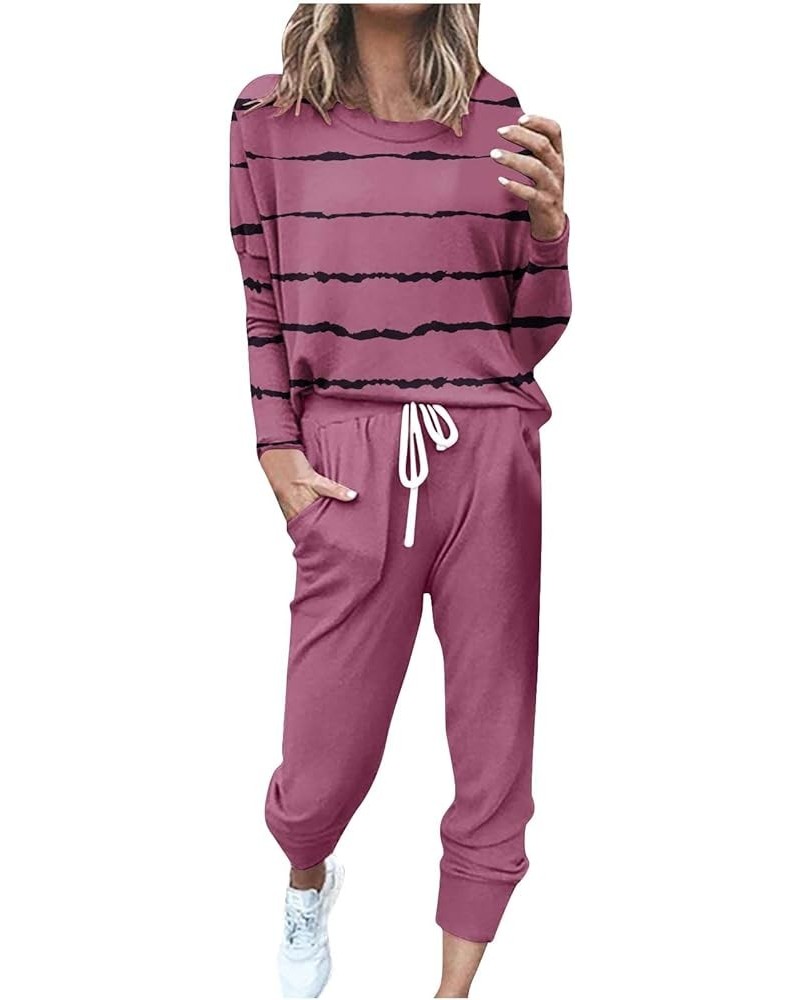 Jogger Sets for Women 2 Piece,Casual Lounge Sets Sweatsuits Long Sleeve Crewneck Pullover Tops and Pants Tracksuit A002█wine ...