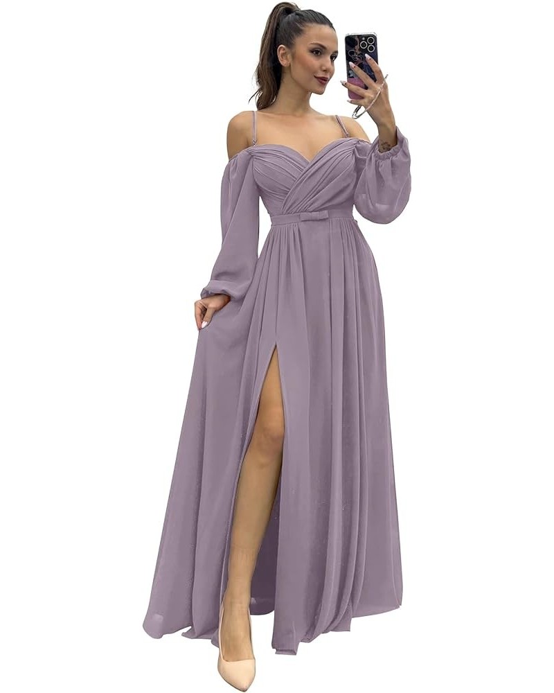 Women's Bridesmaid Dresses with Long Sleeves Spaghetti Strap Split Ruched Wedding Guest Dress with Pockets Mauve $33.79 Dresses