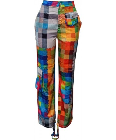 Women's Casual Cargo Pants High Waist Straight Wide Leg Pants with Multi Pockets D8612-colorful $18.24 Pants