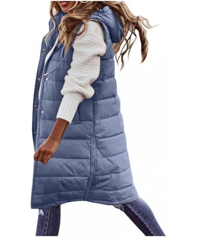 Womens Long Down Vest Full-Zip Hooded Sleeveless Down Jacket Coat Warm Winter Outdoor Puffer Quilted Vest Outerwear Blue $8.7...