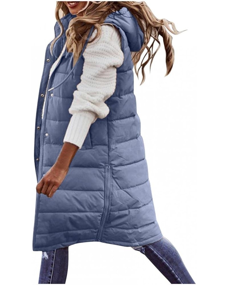 Womens Long Down Vest Full-Zip Hooded Sleeveless Down Jacket Coat Warm Winter Outdoor Puffer Quilted Vest Outerwear Blue $8.7...