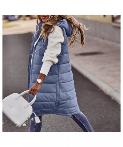 Womens Long Down Vest Full-Zip Hooded Sleeveless Down Jacket Coat Warm Winter Outdoor Puffer Quilted Vest Outerwear Blue $8.7...