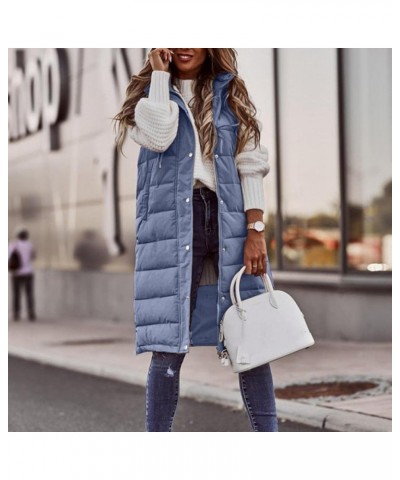 Womens Long Down Vest Full-Zip Hooded Sleeveless Down Jacket Coat Warm Winter Outdoor Puffer Quilted Vest Outerwear Blue $8.7...