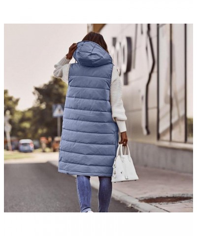 Womens Long Down Vest Full-Zip Hooded Sleeveless Down Jacket Coat Warm Winter Outdoor Puffer Quilted Vest Outerwear Blue $8.7...