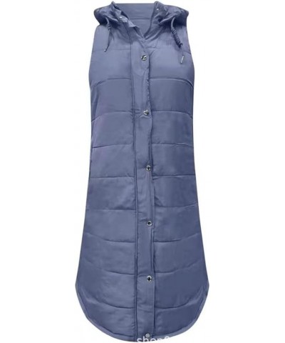 Womens Long Down Vest Full-Zip Hooded Sleeveless Down Jacket Coat Warm Winter Outdoor Puffer Quilted Vest Outerwear Blue $8.7...