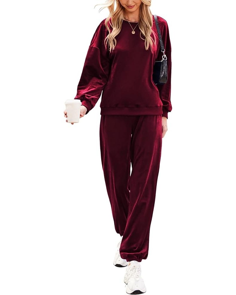 Women Velour Sweatsuits 2 Piece Tracksuit Sets with Pockets Sweatshirt & Sweatpants Leisure Jogger Outfits S-XXL Wine Red $27...