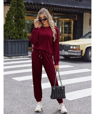 Women Velour Sweatsuits 2 Piece Tracksuit Sets with Pockets Sweatshirt & Sweatpants Leisure Jogger Outfits S-XXL Wine Red $27...