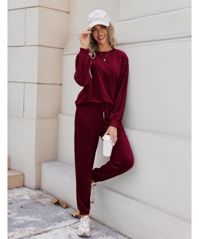 Women Velour Sweatsuits 2 Piece Tracksuit Sets with Pockets Sweatshirt & Sweatpants Leisure Jogger Outfits S-XXL Wine Red $27...