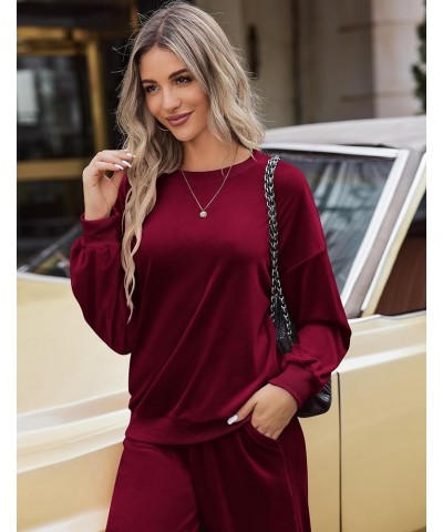 Women Velour Sweatsuits 2 Piece Tracksuit Sets with Pockets Sweatshirt & Sweatpants Leisure Jogger Outfits S-XXL Wine Red $27...