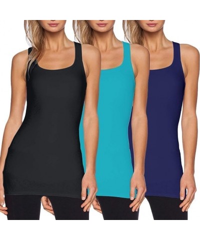 Women's Racerback Tank Top Long Camisole Sleeveless Yoga Shirts Workout Tops 3 Pack Black/Aqua/Navy $26.99 Activewear