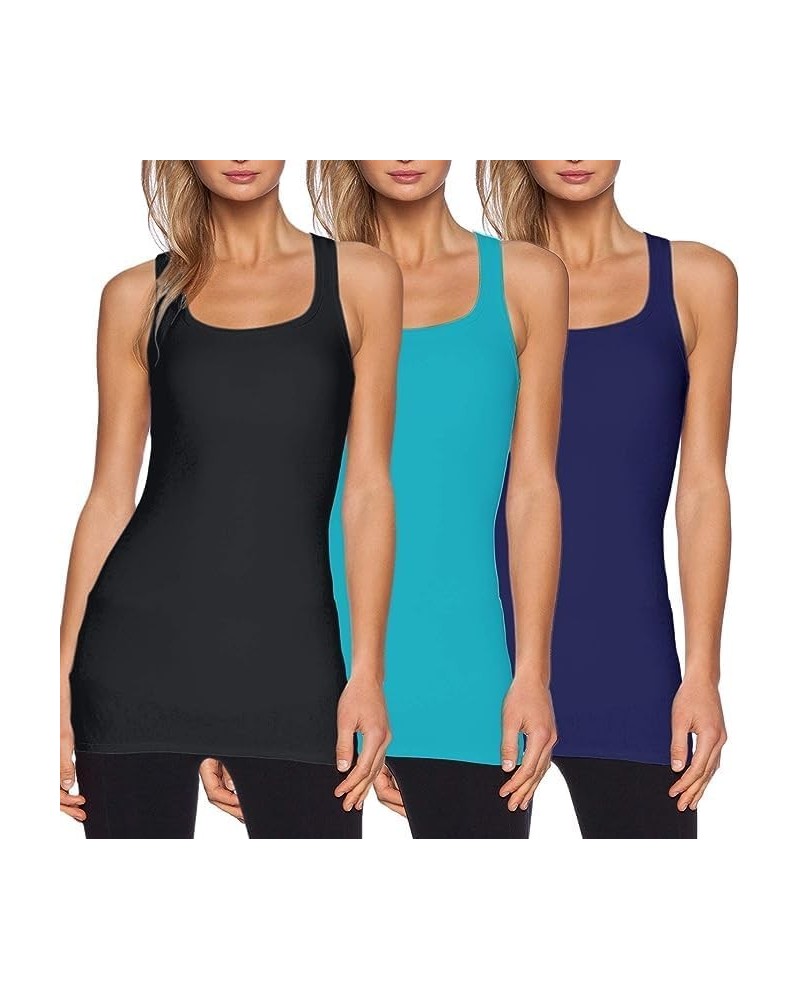 Women's Racerback Tank Top Long Camisole Sleeveless Yoga Shirts Workout Tops 3 Pack Black/Aqua/Navy $26.99 Activewear