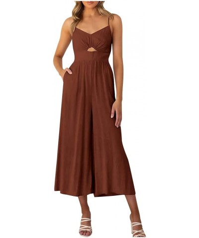 Jumpsuits For Women Summer Sexy Casual Wide Leg Cotton linen Rompers Fashion Sleeveless Backless Plus Size Overalls D Coffee ...