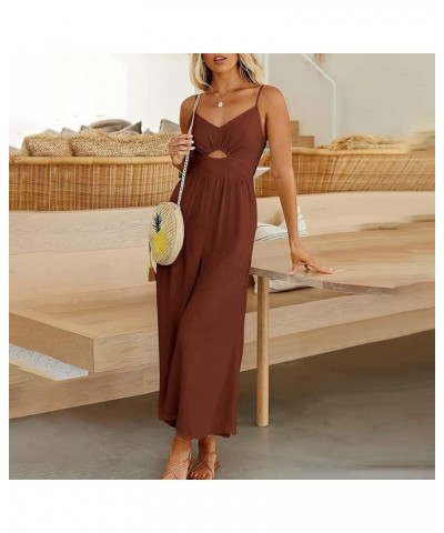 Jumpsuits For Women Summer Sexy Casual Wide Leg Cotton linen Rompers Fashion Sleeveless Backless Plus Size Overalls D Coffee ...