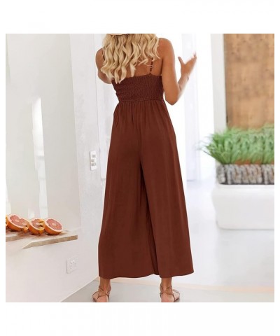 Jumpsuits For Women Summer Sexy Casual Wide Leg Cotton linen Rompers Fashion Sleeveless Backless Plus Size Overalls D Coffee ...