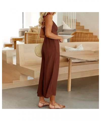 Jumpsuits For Women Summer Sexy Casual Wide Leg Cotton linen Rompers Fashion Sleeveless Backless Plus Size Overalls D Coffee ...