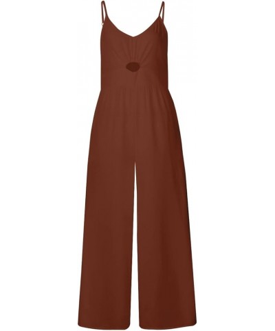 Jumpsuits For Women Summer Sexy Casual Wide Leg Cotton linen Rompers Fashion Sleeveless Backless Plus Size Overalls D Coffee ...