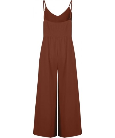 Jumpsuits For Women Summer Sexy Casual Wide Leg Cotton linen Rompers Fashion Sleeveless Backless Plus Size Overalls D Coffee ...