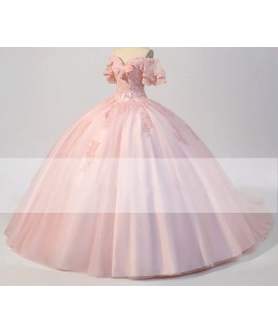 Women's Off Shoulder Applique Quinceanera Dress Beaded Tulle Ball Gowns Lilac $61.25 Dresses