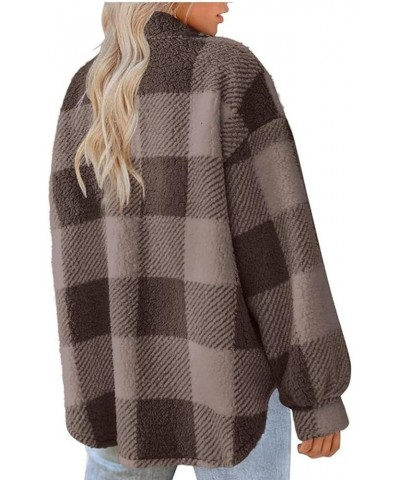 Womens Fuzzy Plaid Shacket Jacket Furry 2024 Spring Long Sleeve Button Down Warm Coats Fleece Lined Jackets Coffee $6.83 Jackets