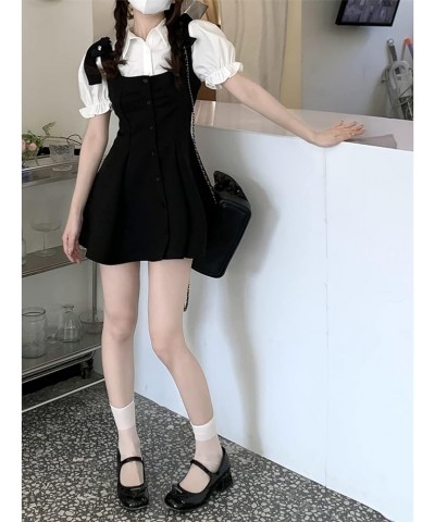 Kawaii College Style Suit Black Sling Dress White Shirt Summer Sweet Korean Fashion Women's Suit Elegant Black $17.02 Suits