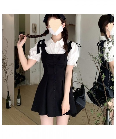 Kawaii College Style Suit Black Sling Dress White Shirt Summer Sweet Korean Fashion Women's Suit Elegant Black $17.02 Suits