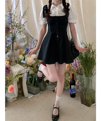 Kawaii College Style Suit Black Sling Dress White Shirt Summer Sweet Korean Fashion Women's Suit Elegant Black $17.02 Suits